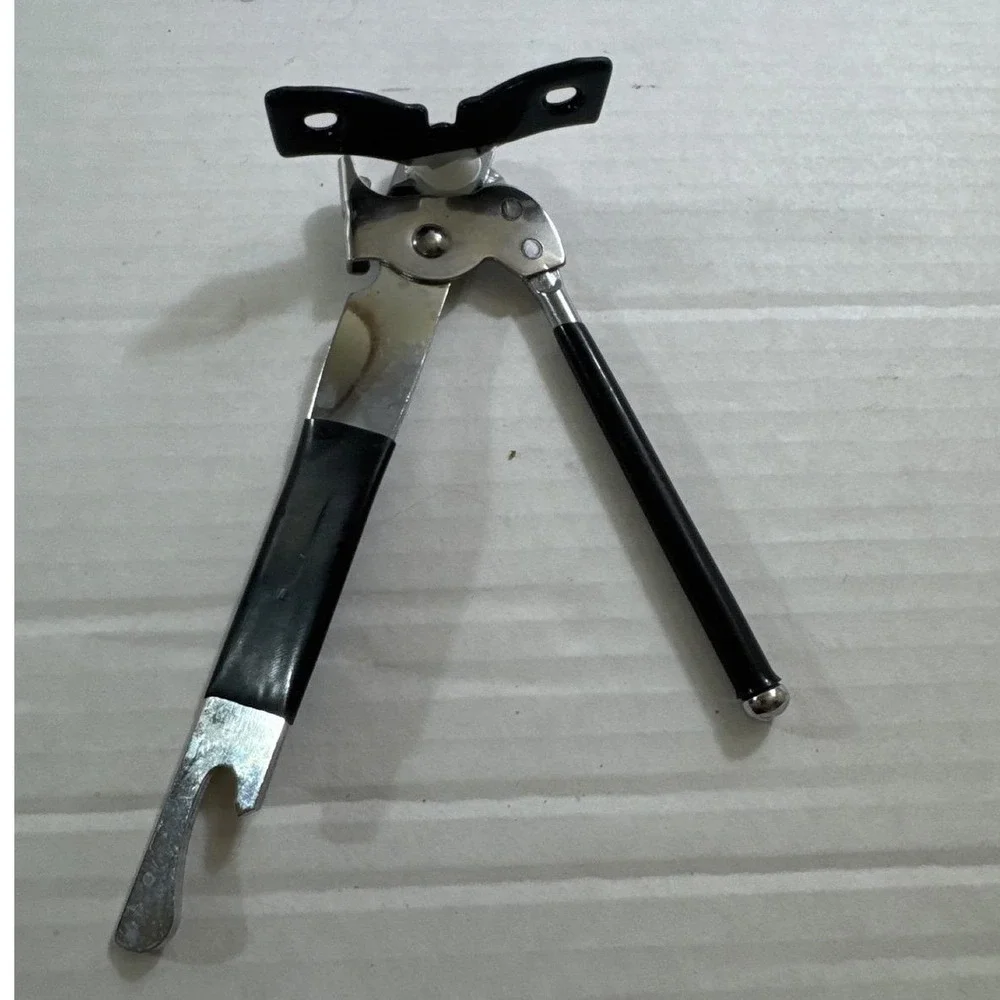 Vintage‎ Manual Can Opener with Bottle Opener Black Stainless Steel Rotary Tool
